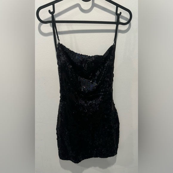 Black Sequin mini dress perfect New Years Dress made in Los Angeles - Picture 6 of 8
